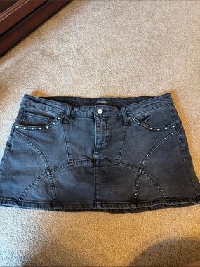wild fable Black Denim Mini Skirt with Stud Detailing